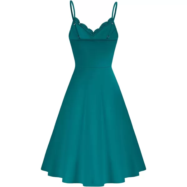 GRACE KARIN Women Sleeveless Lace Patchwork Deep VNeck A Line Flared Party DressBlue Greensleeveless