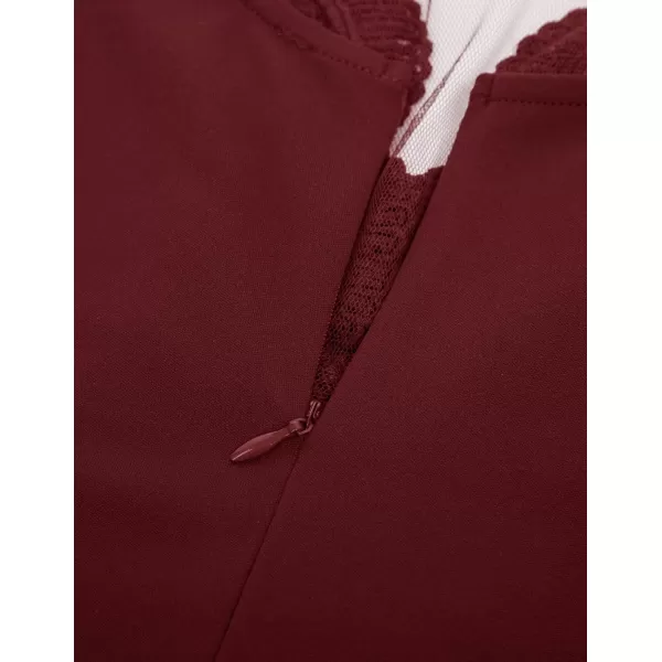 GRACE KARIN Women Sleeveless Lace Patchwork Deep VNeck A Line Flared Party DressBurgundy Floral