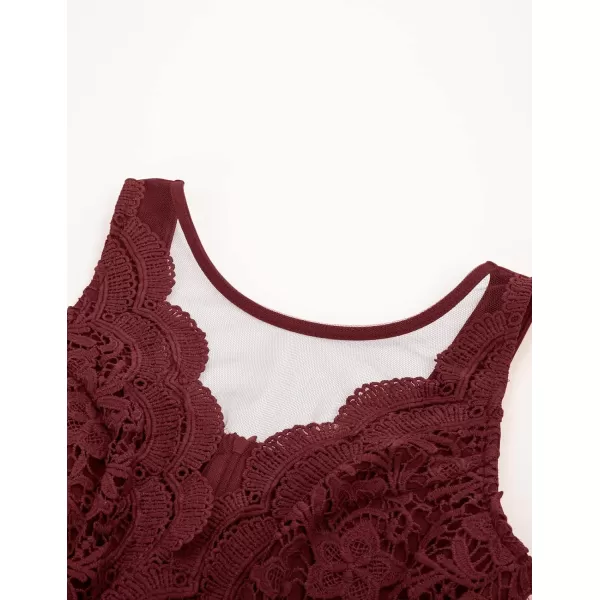 GRACE KARIN Women Sleeveless Lace Patchwork Deep VNeck A Line Flared Party DressBurgundy Floral