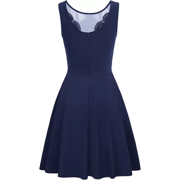 GRACE KARIN Women Sleeveless Lace Patchwork Deep VNeck A Line Flared Party DressDark Blue