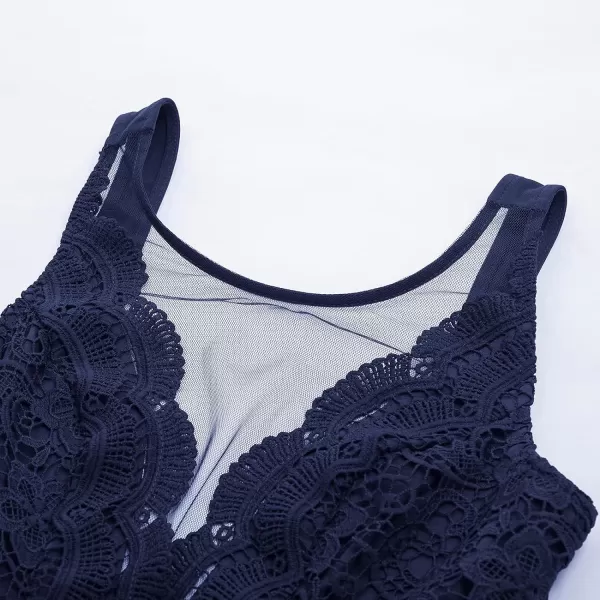 GRACE KARIN Women Sleeveless Lace Patchwork Deep VNeck A Line Flared Party DressDark Blue