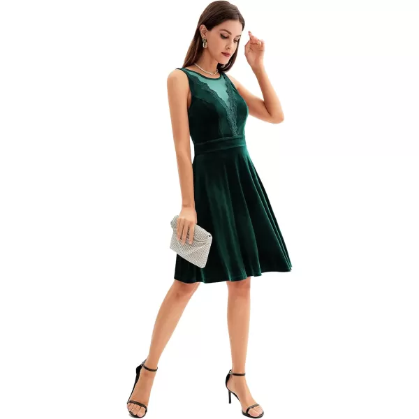 GRACE KARIN Women Sleeveless Lace Patchwork Deep VNeck A Line Flared Party DressDark Greenvelvet