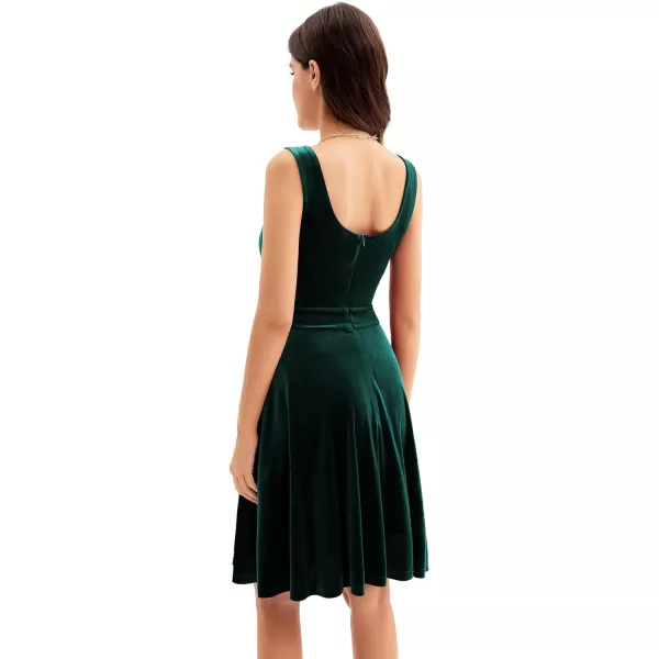 GRACE KARIN Women Sleeveless Lace Patchwork Deep VNeck A Line Flared Party DressDark Greenvelvet