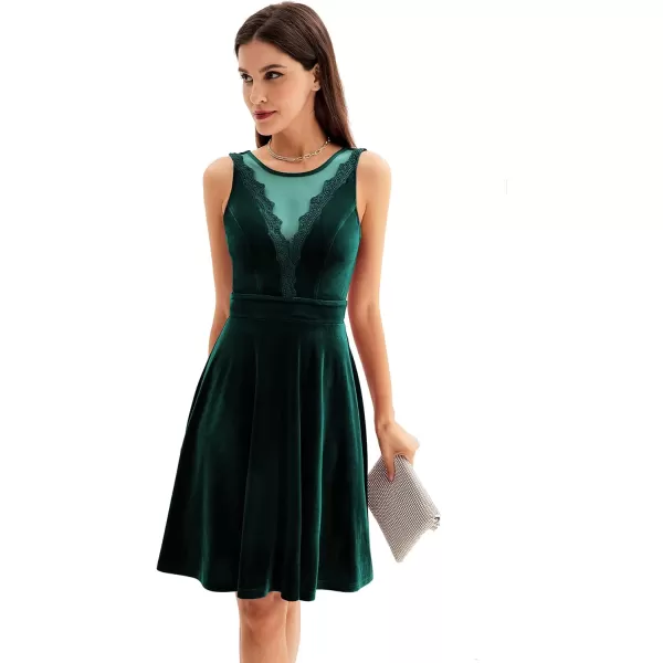 GRACE KARIN Women Sleeveless Lace Patchwork Deep VNeck A Line Flared Party DressDark Greenvelvet