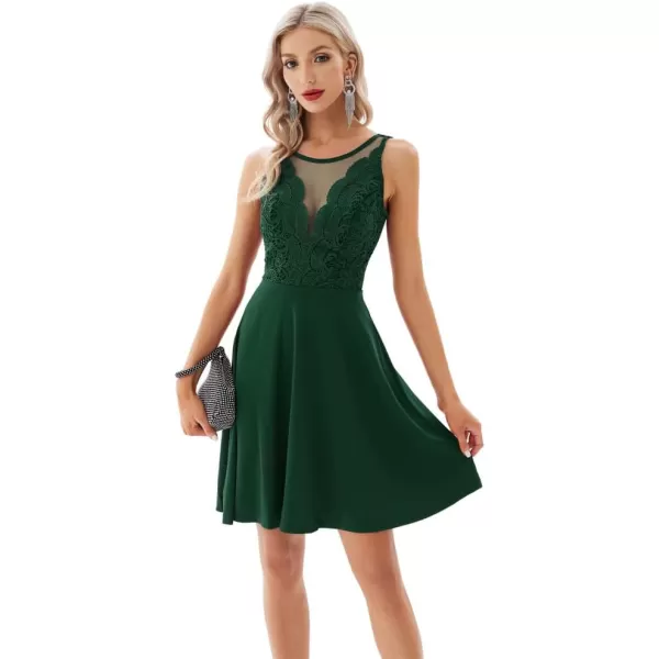 GRACE KARIN Women Sleeveless Lace Patchwork Deep VNeck A Line Flared Party DressGreen