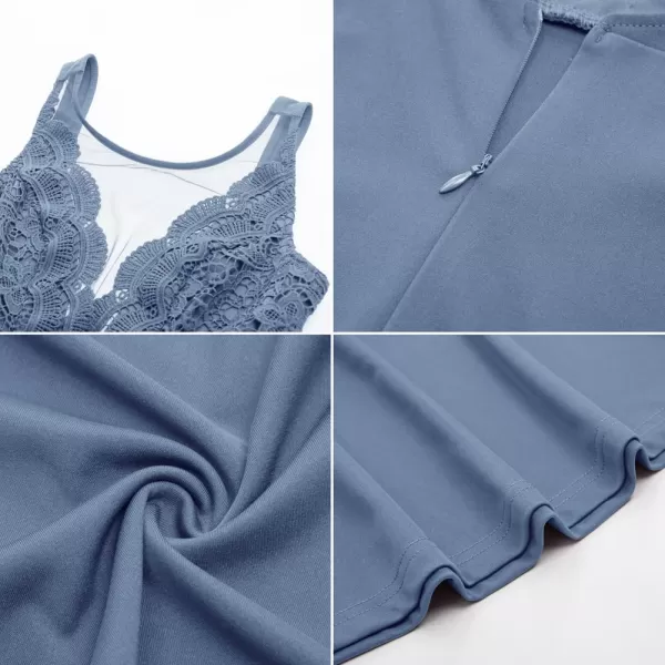 GRACE KARIN Women Sleeveless Lace Patchwork Deep VNeck A Line Flared Party DressGrey Blue