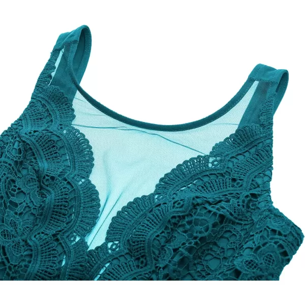 GRACE KARIN Women Sleeveless Lace Patchwork Deep VNeck A Line Flared Party DressHarbor Blue