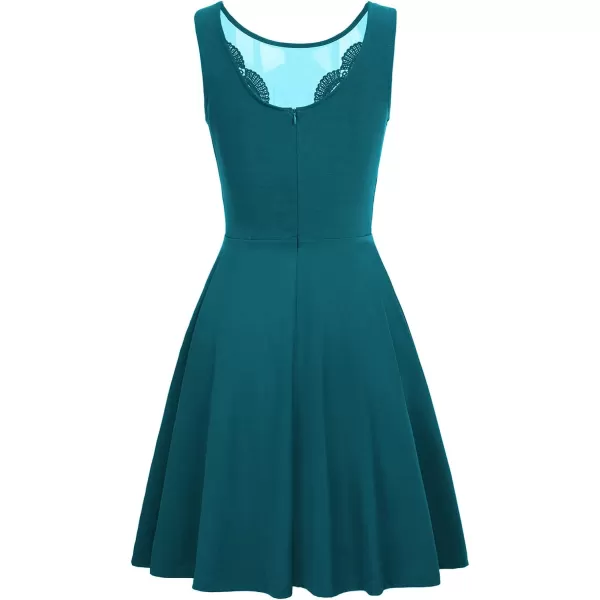 GRACE KARIN Women Sleeveless Lace Patchwork Deep VNeck A Line Flared Party DressHarbor Blue