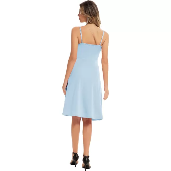 GRACE KARIN Women Sleeveless Lace Patchwork Deep VNeck A Line Flared Party DressLight Bluesleeveless