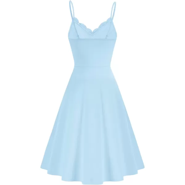 GRACE KARIN Women Sleeveless Lace Patchwork Deep VNeck A Line Flared Party DressLight Bluesleeveless