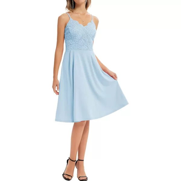 GRACE KARIN Women Sleeveless Lace Patchwork Deep VNeck A Line Flared Party DressLight Bluesleeveless