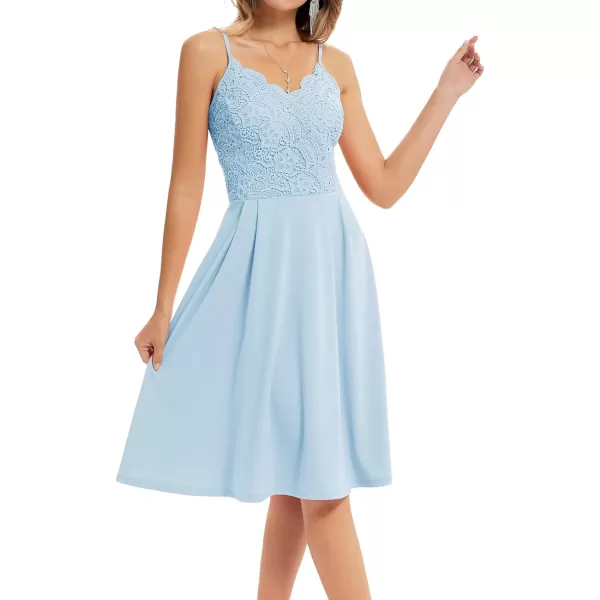 GRACE KARIN Women Sleeveless Lace Patchwork Deep VNeck A Line Flared Party DressLight Bluesleeveless