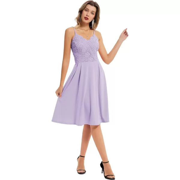 GRACE KARIN Women Sleeveless Lace Patchwork Deep VNeck A Line Flared Party DressLight Purplesleeveless