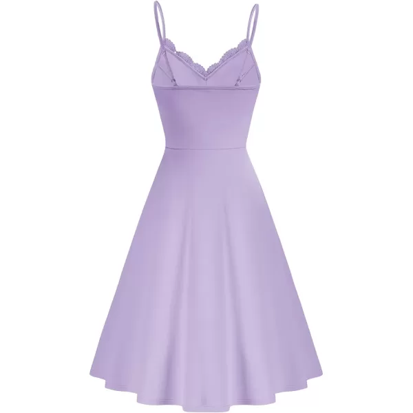 GRACE KARIN Women Sleeveless Lace Patchwork Deep VNeck A Line Flared Party DressLight Purplesleeveless