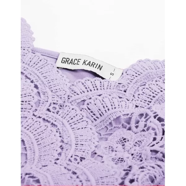 GRACE KARIN Women Sleeveless Lace Patchwork Deep VNeck A Line Flared Party DressLight Purplesleeveless