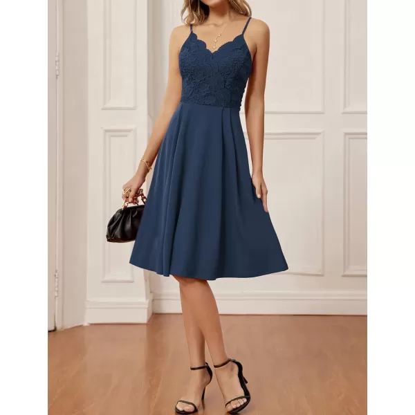 GRACE KARIN Women Sleeveless Lace Patchwork Deep VNeck A Line Flared Party DressNavysleeveless