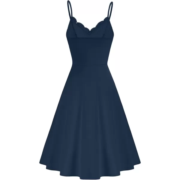 GRACE KARIN Women Sleeveless Lace Patchwork Deep VNeck A Line Flared Party DressNavysleeveless