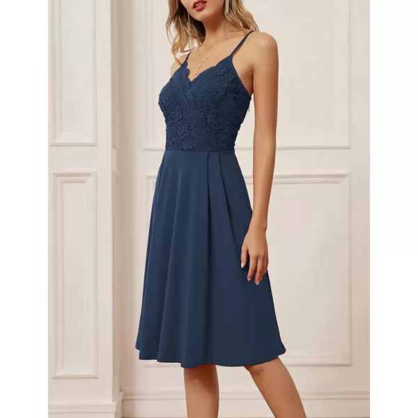 GRACE KARIN Women Sleeveless Lace Patchwork Deep VNeck A Line Flared Party DressNavysleeveless