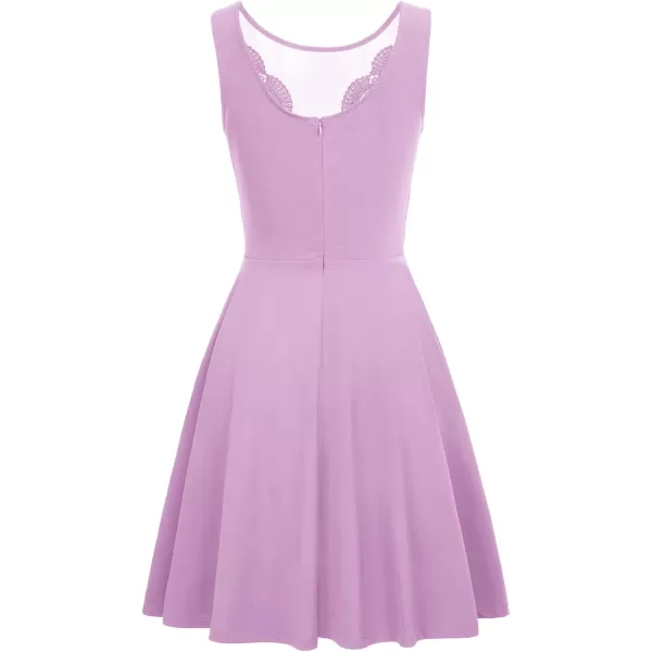 GRACE KARIN Women Sleeveless Lace Patchwork Deep VNeck A Line Flared Party DressOrchid