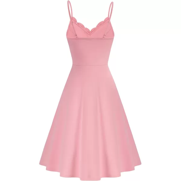 GRACE KARIN Women Sleeveless Lace Patchwork Deep VNeck A Line Flared Party DressPinksleeveless