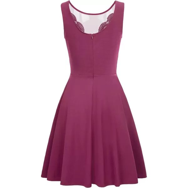 GRACE KARIN Women Sleeveless Lace Patchwork Deep VNeck A Line Flared Party DressPurple Red