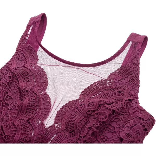 GRACE KARIN Women Sleeveless Lace Patchwork Deep VNeck A Line Flared Party DressPurple Red