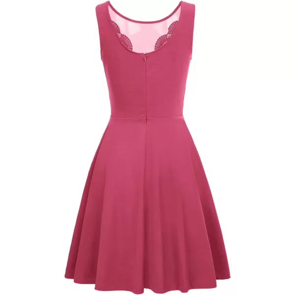 GRACE KARIN Women Sleeveless Lace Patchwork Deep VNeck A Line Flared Party DressRaspberry Wine