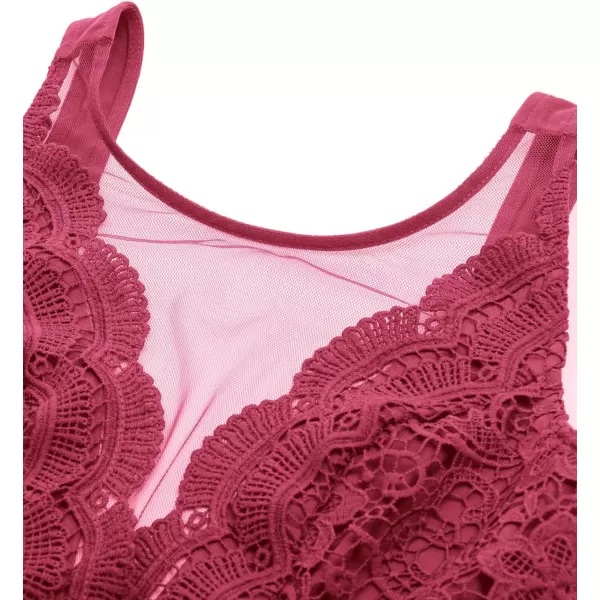 GRACE KARIN Women Sleeveless Lace Patchwork Deep VNeck A Line Flared Party DressRaspberry Wine