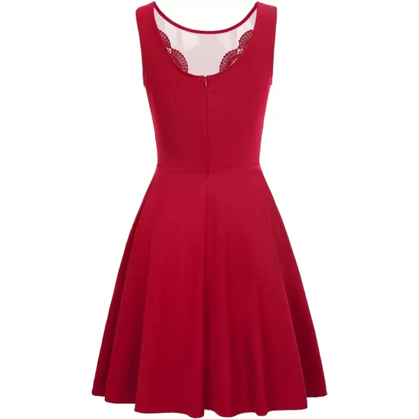 GRACE KARIN Women Sleeveless Lace Patchwork Deep VNeck A Line Flared Party DressRed