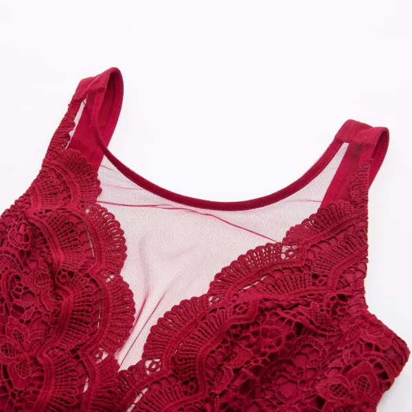 GRACE KARIN Women Sleeveless Lace Patchwork Deep VNeck A Line Flared Party DressRed