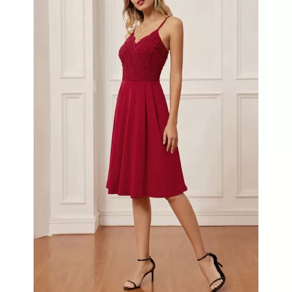 GRACE KARIN Women Sleeveless Lace Patchwork Deep VNeck A Line Flared Party DressRedsleeveless