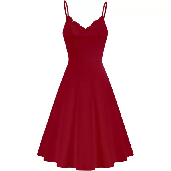 GRACE KARIN Women Sleeveless Lace Patchwork Deep VNeck A Line Flared Party DressRedsleeveless