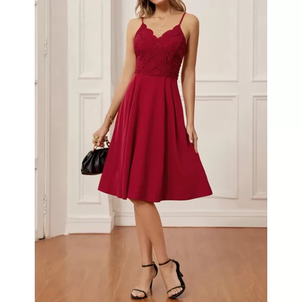 GRACE KARIN Women Sleeveless Lace Patchwork Deep VNeck A Line Flared Party DressRedsleeveless