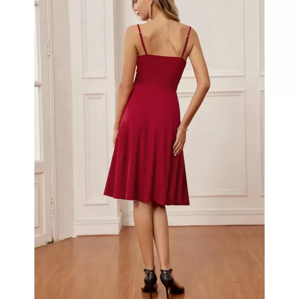 GRACE KARIN Women Sleeveless Lace Patchwork Deep VNeck A Line Flared Party DressRedsleeveless