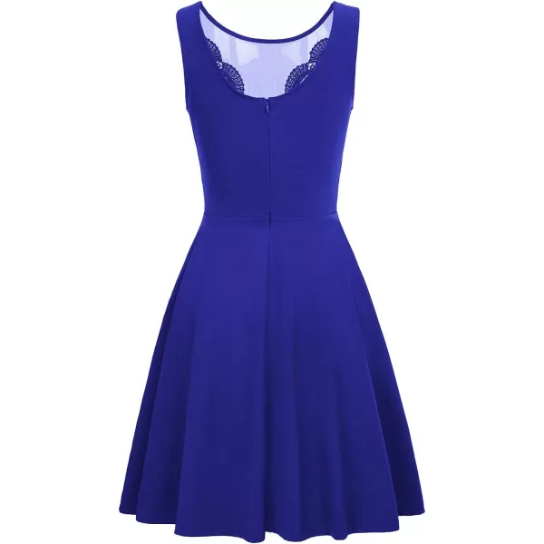 GRACE KARIN Women Sleeveless Lace Patchwork Deep VNeck A Line Flared Party DressRoyal Blue