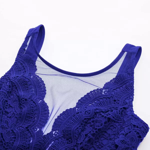 GRACE KARIN Women Sleeveless Lace Patchwork Deep VNeck A Line Flared Party DressRoyal Blue