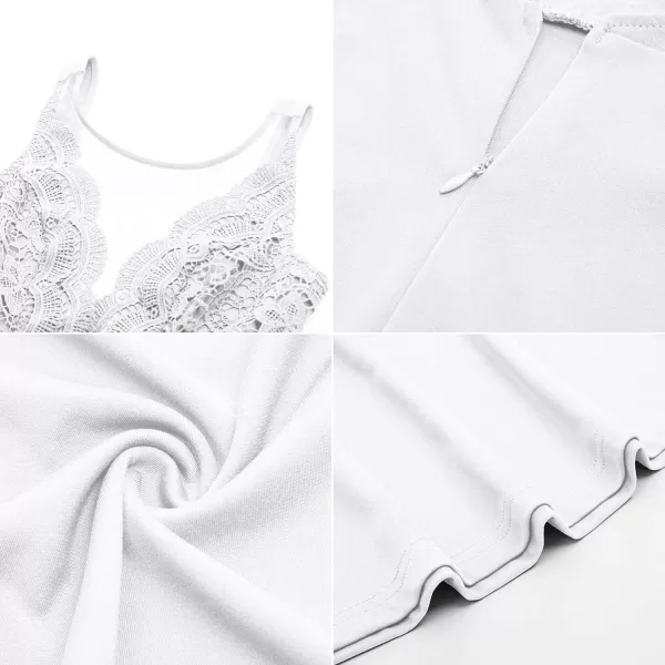 GRACE KARIN Women Sleeveless Lace Patchwork Deep VNeck A Line Flared Party DressWhite