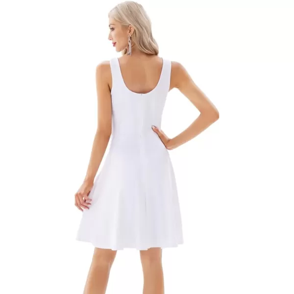 GRACE KARIN Women Sleeveless Lace Patchwork Deep VNeck A Line Flared Party DressWhite