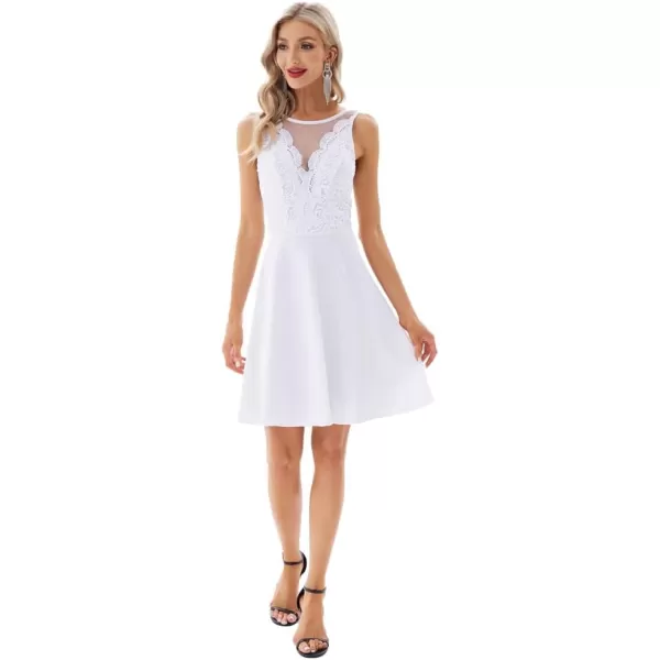 GRACE KARIN Women Sleeveless Lace Patchwork Deep VNeck A Line Flared Party DressWhite