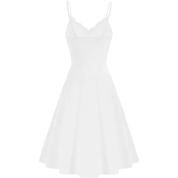 GRACE KARIN Women Sleeveless Lace Patchwork Deep VNeck A Line Flared Party DressWhitesleeveless