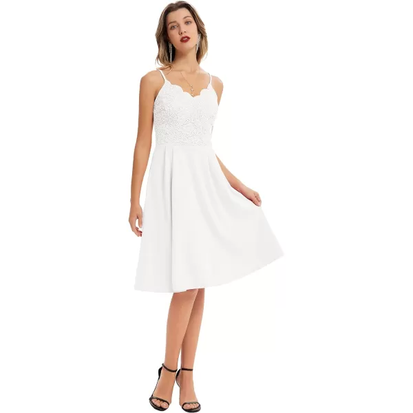 GRACE KARIN Women Sleeveless Lace Patchwork Deep VNeck A Line Flared Party DressWhitesleeveless