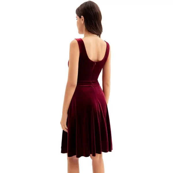 GRACE KARIN Women Sleeveless Lace Patchwork Deep VNeck A Line Flared Party DressWine Redvelvet