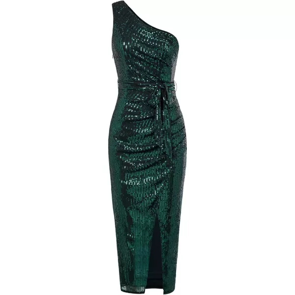 GRACE KARIN Women Sleeveless One Shoulder Sequin Dress Sparkly Glitter Wrap Dress Cocktail Wedding Maxi Dresses with SlitDark Green