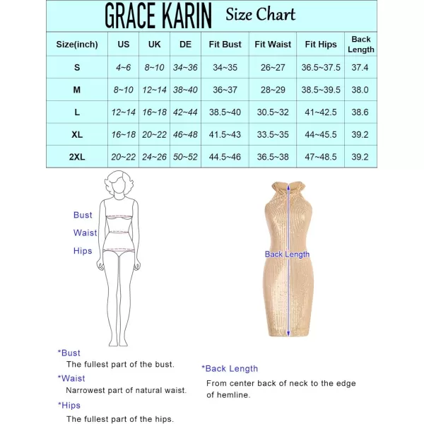 GRACE KARIN Women Sleeveless Sequin Dress Sparkly Glitter Halter Dress Bodycon Mini Club DressesGoldsequin