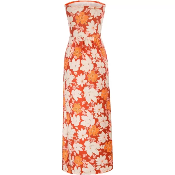 GRACE KARIN Women Strapless Casual Loose Ruched Long Maxi Dress with PocketsApricot Flower