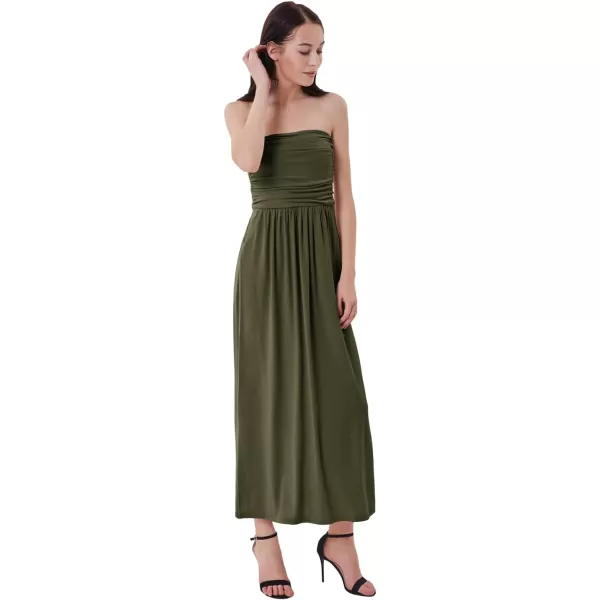 GRACE KARIN Women Strapless Casual Loose Ruched Long Maxi Dress with PocketsDeep Army Green