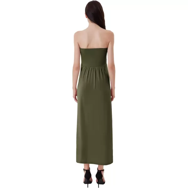 GRACE KARIN Women Strapless Casual Loose Ruched Long Maxi Dress with PocketsDeep Army Green