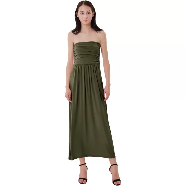 GRACE KARIN Women Strapless Casual Loose Ruched Long Maxi Dress with PocketsDeep Army Green