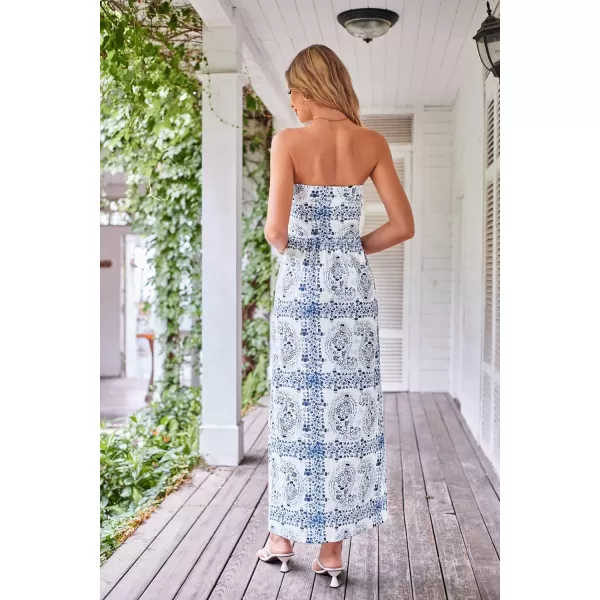 GRACE KARIN Women Strapless Casual Loose Ruched Long Maxi Dress with PocketsFloralwhite