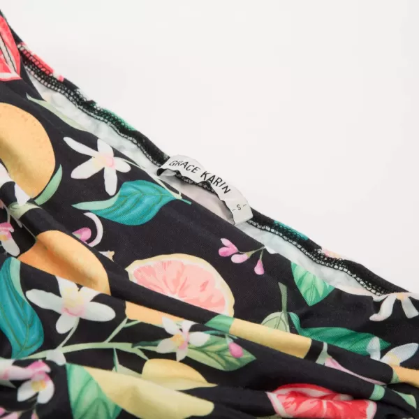 GRACE KARIN Women Strapless Casual Loose Ruched Long Maxi Dress with PocketsFruit Flower